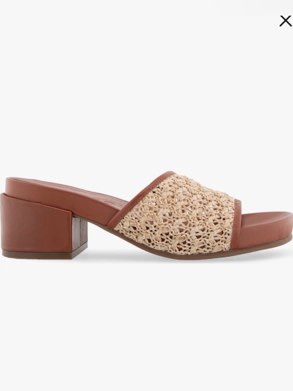 AEROSOLES Brown Leather & Natural Woven Slide Mule‎ - Picture 3 of 10